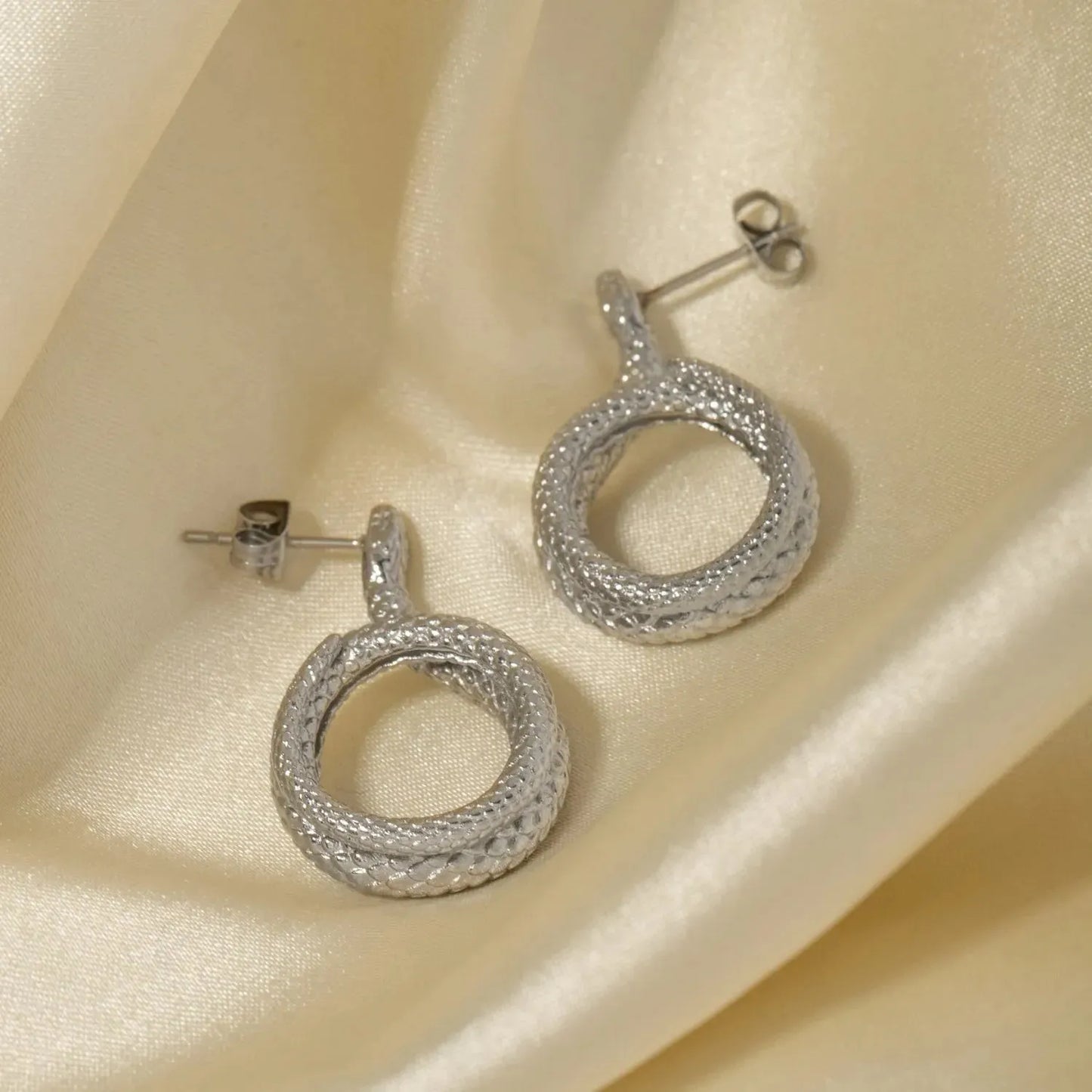 Stainless Steel Silver-Plated Snake Earrings Earrings - Tophatter Daily Deals
