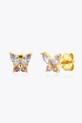 Inlaid Zircon Butterfly-Shaped Stud Earrings Gold One Size Earrings - Tophatter Daily Deals