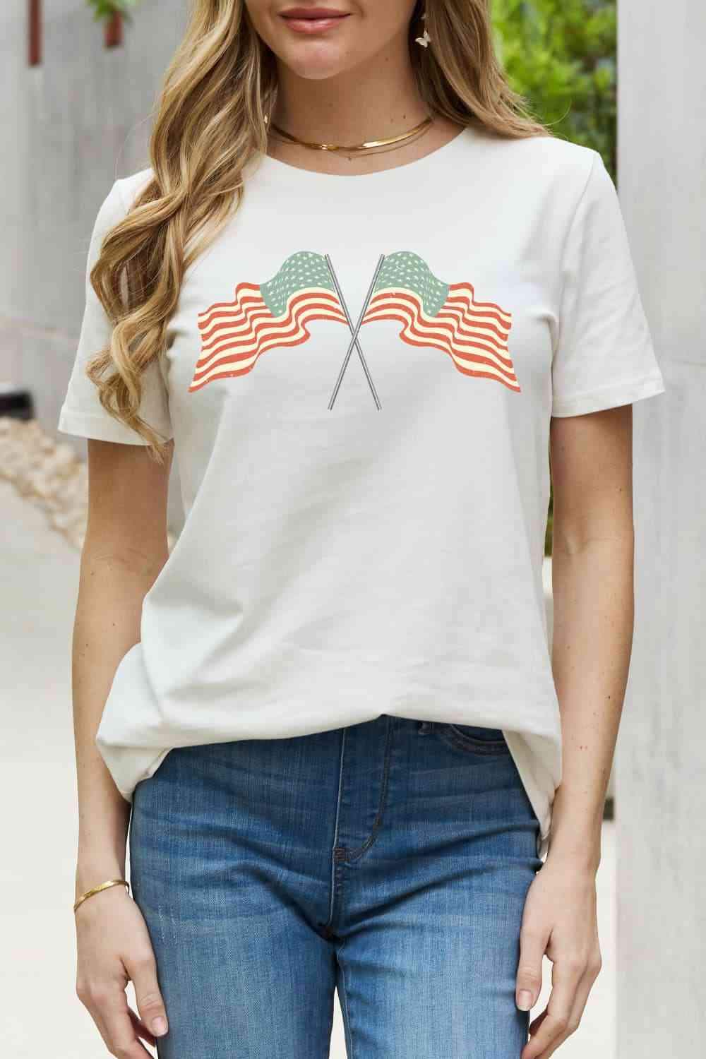 Simply Love US Flag Graphic Cotton Tee Bleach Women's T-Shirts - Tophatter Daily Deals