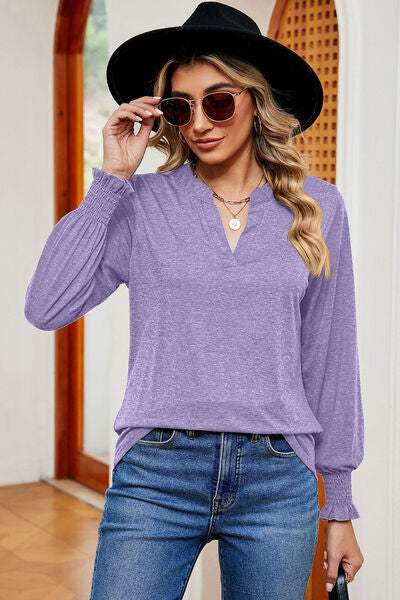 Notched Lantern Sleeve T-Shirt Women's T-Shirts - Tophatter Daily Deals