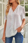 Swiss Dot Lace Trim Plunge Blouse Blouses - Tophatter Daily Deals