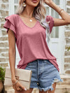 Layered Flutter Sleeve V-Neck Top Women's T-Shirts - Tophatter Daily Deals