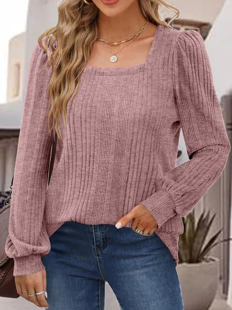 Square Neck Long Sleeve Top Blouses - Tophatter Daily Deals