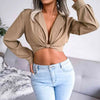 Knot Detail Collared Cropped Top Blouses - Tophatter Daily Deals