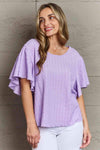 Textured Round Neck Flutter Sleeve Blouse Lavender Blouses - Tophatter Daily Deals