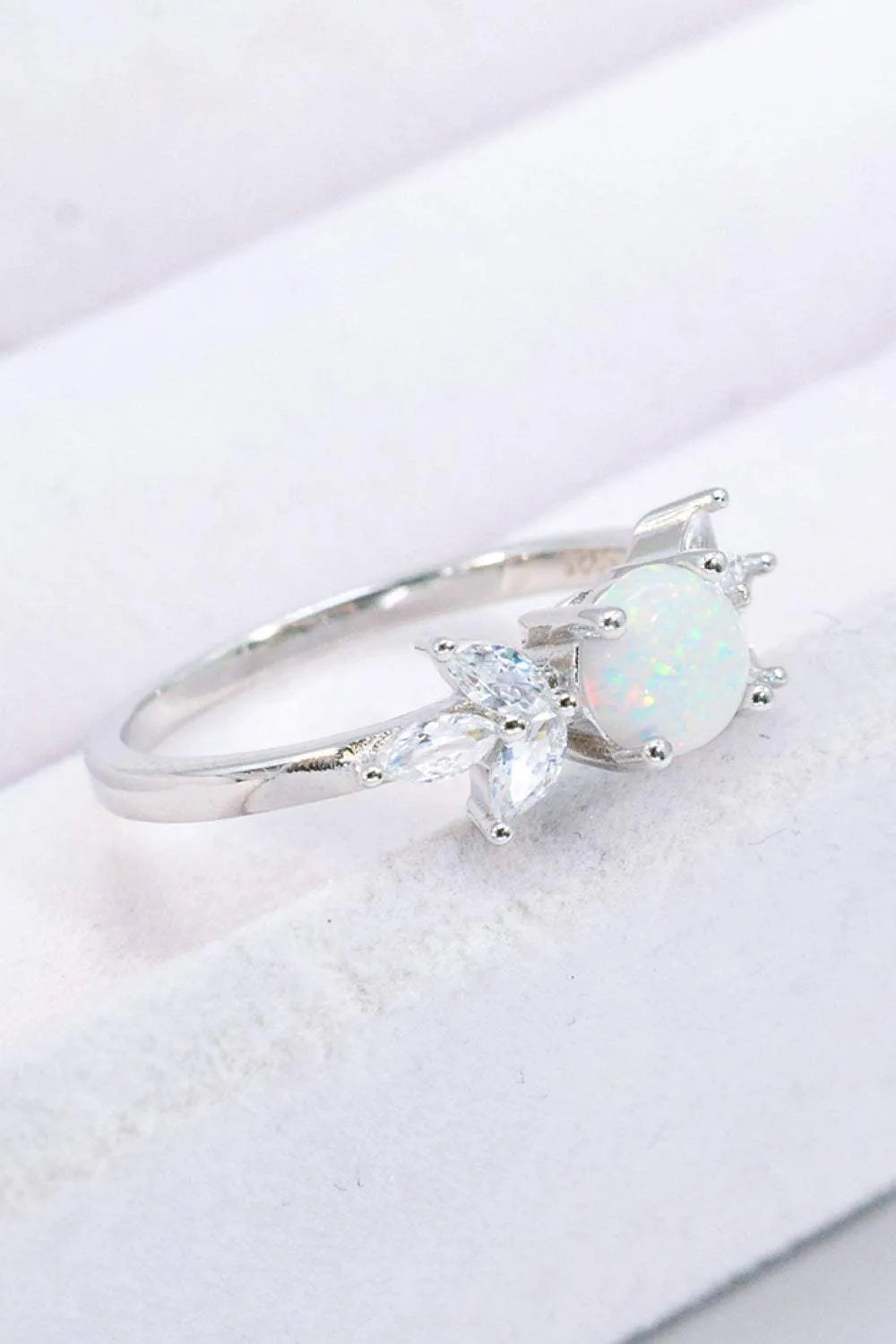 925 Sterling Silver Opal and Zircon Ring Opal - Tophatter Daily Deals