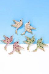 Bird Shape Zinc Alloy Frame Glass Stone Dangle Earrings Earrings - Tophatter Daily Deals
