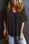 Textured V-Neck Dropped Shoulder T-Shirt Women's T-Shirts - Tophatter Daily Deals