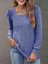 Heathered Square Neck Long Sleeve T-Shirt Dusty Blue Women's T-Shirts - Tophatter Daily Deals