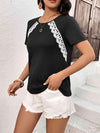 Lace Trim Contrast Waffle-Knit Top Blouses - Tophatter Daily Deals