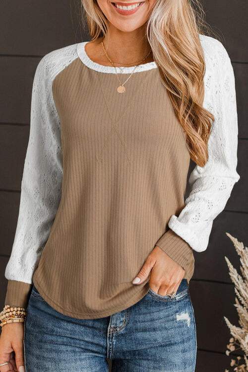 Color Block Raglan Sleeve T-Shirt Taupe Women's T-Shirts - Tophatter Daily Deals