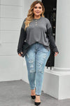 Plus Size Round Neck Long Sleeve Buttoned Blouse Blouses - Tophatter Daily Deals