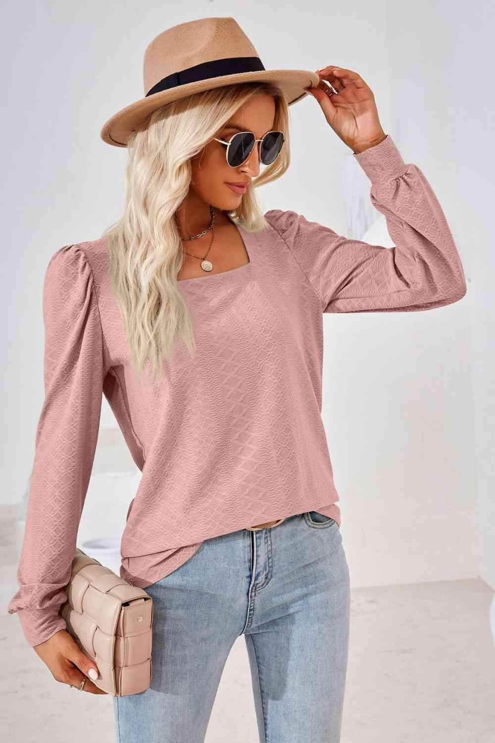 Square Neck Puff Sleeve Blouse Blouses - Tophatter Daily Deals