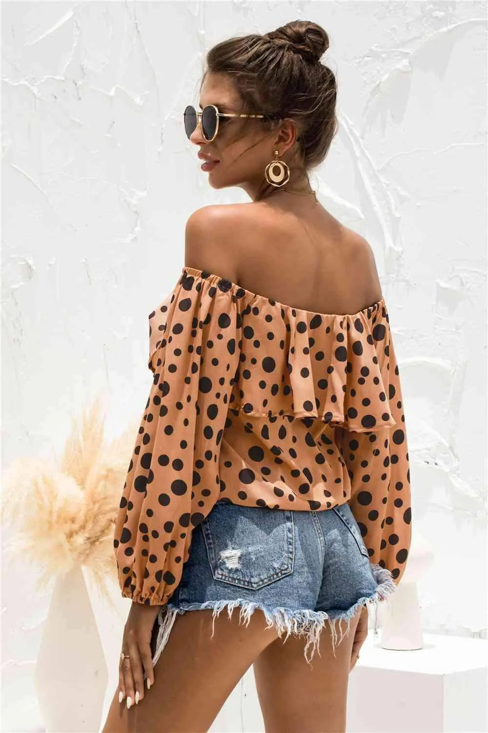 Polka Dot Off-Shoulder Layered Blouse Blouses - Tophatter Daily Deals