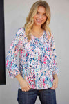 Printed Round Neck Balloon Sleeve Blouse - Tophatter Deals
