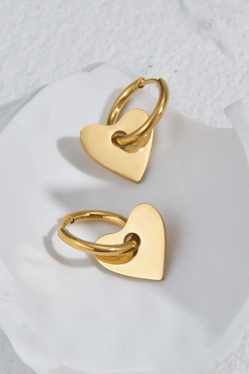 Stainless Steel Hoop Drop Earrings Heart One Size Earrings - Tophatter Daily Deals