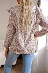 Printed Round Neck Long Sleeve Blouse Blouses - Tophatter Daily Deals