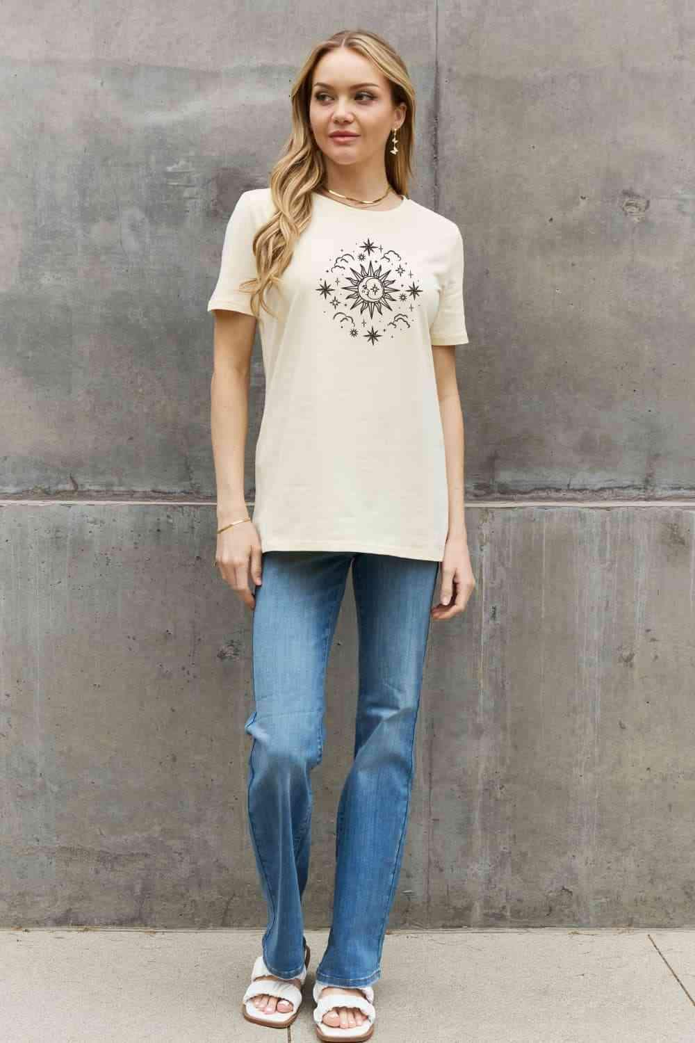 Simply Love Full Size Celestial Graphic Short Sleeve Cotton Tee Women's T-Shirts - Tophatter Daily Deals