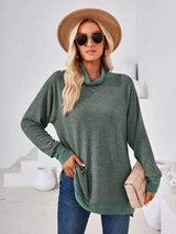 Contrast Mock Neck Long Sleeve T-Shirt Women's T-Shirts - Tophatter Daily Deals