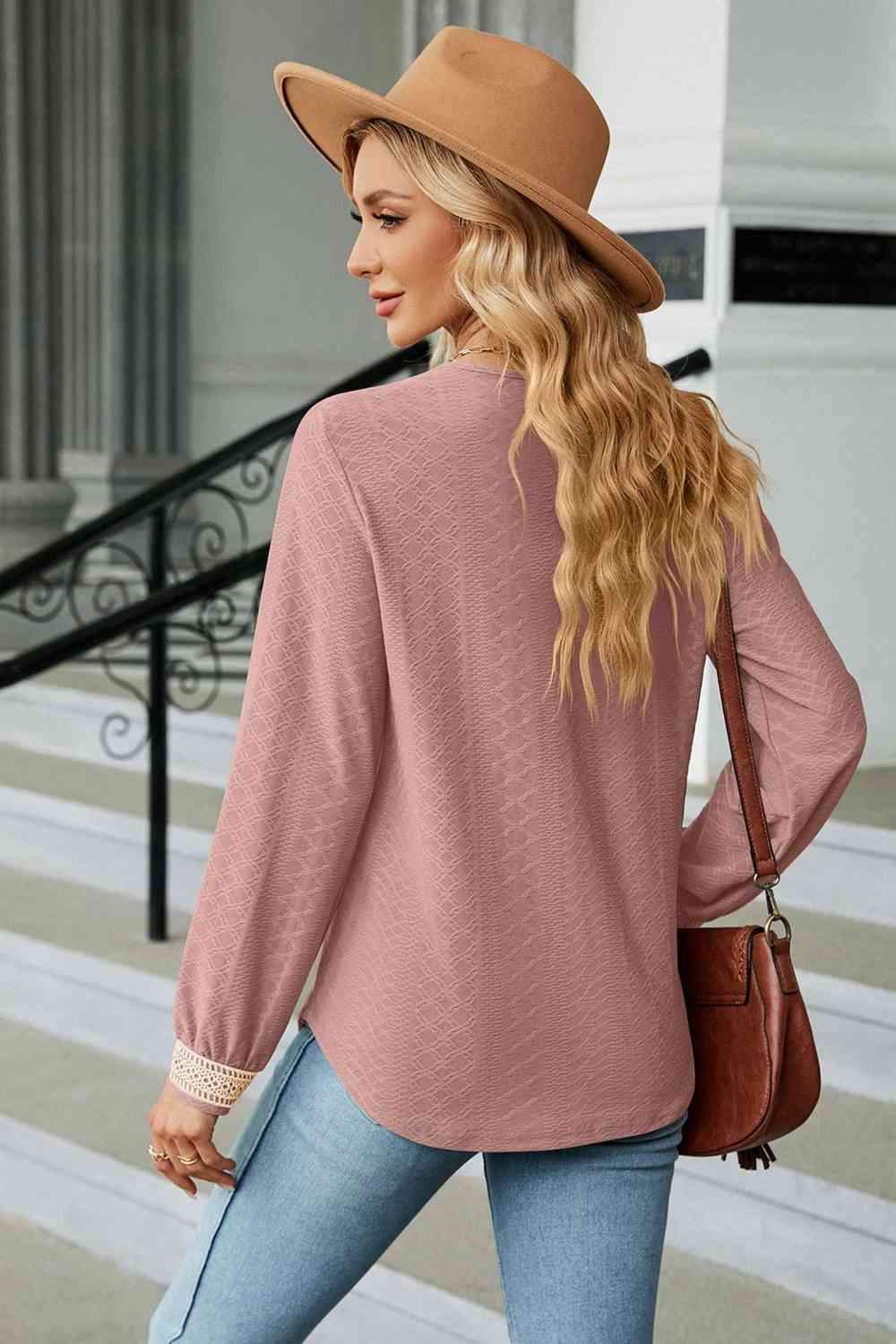 V-Neck Long Sleeve Blouse Blouses - Tophatter Daily Deals