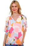 Printed Notched Neck Half Sleeve Blouse Blouses - Tophatter Daily Deals