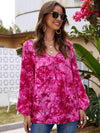 V-Neck balloon Sleeve Floral Blouse Hot Pink Blouses - Tophatter Daily Deals