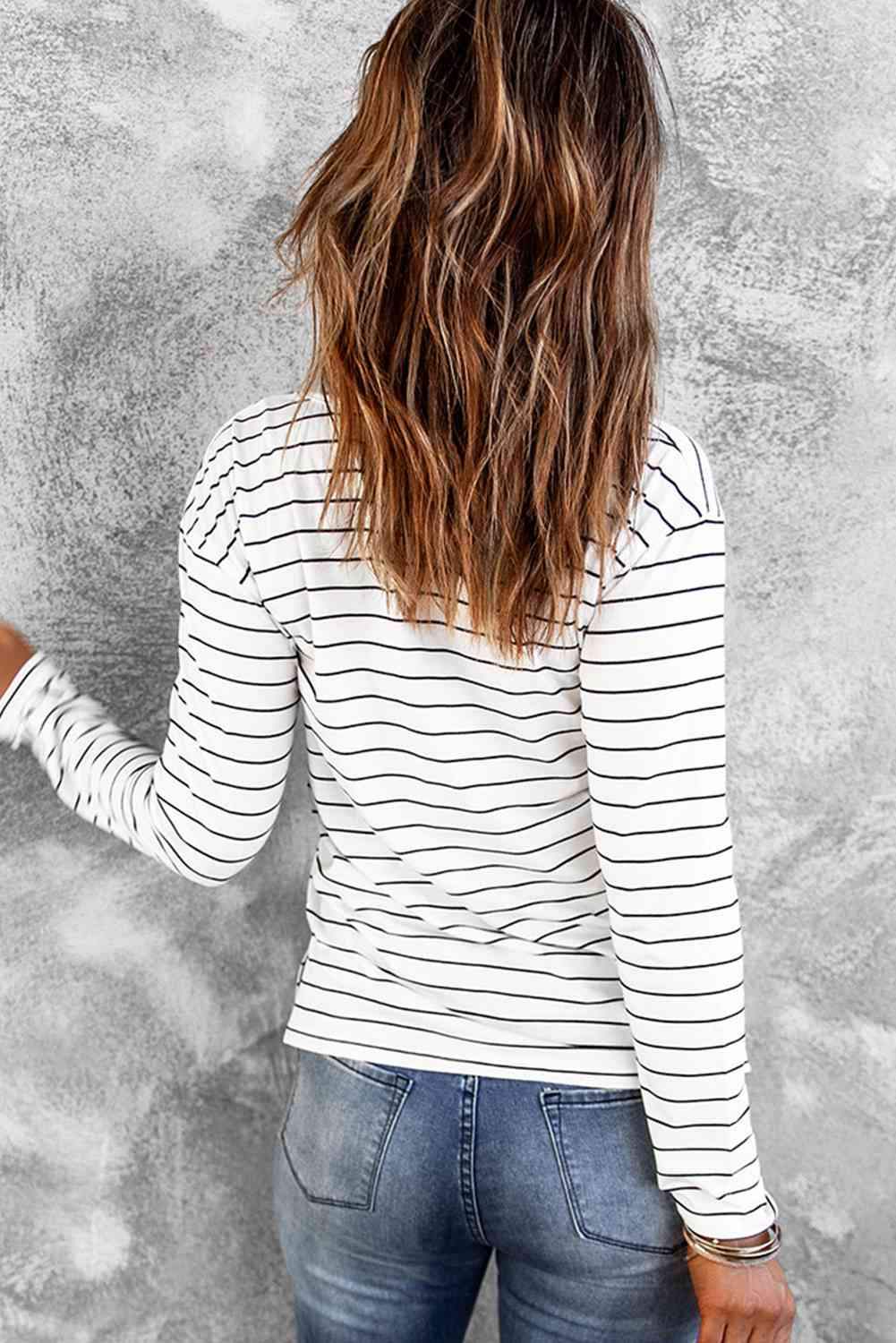 Striped Long Sleeve T-Shirt Women's T-Shirts - Tophatter Daily Deals