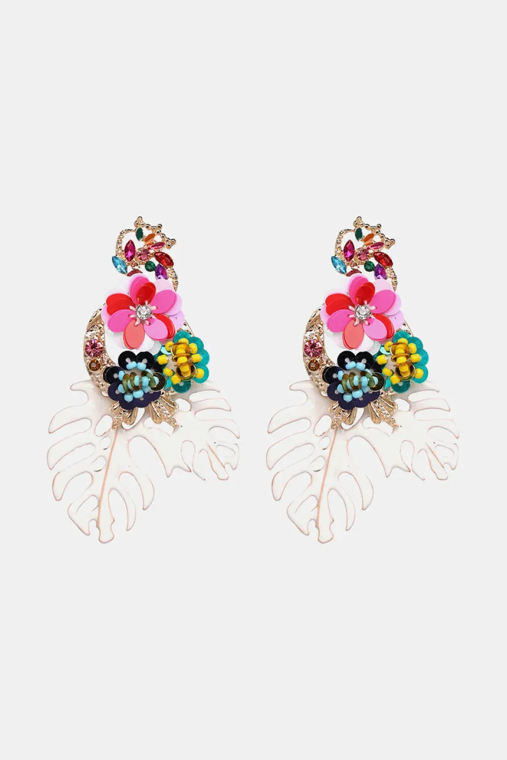 Leaf & Flower Shape Zinc Alloy Dangle Earrings White One Size Earrings - Tophatter Daily Deals