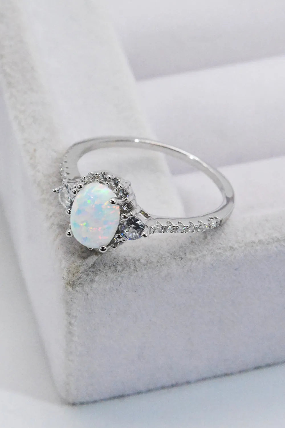 925 Sterling Silver Platinum-Plated Opal Ring Opal - Tophatter Daily Deals