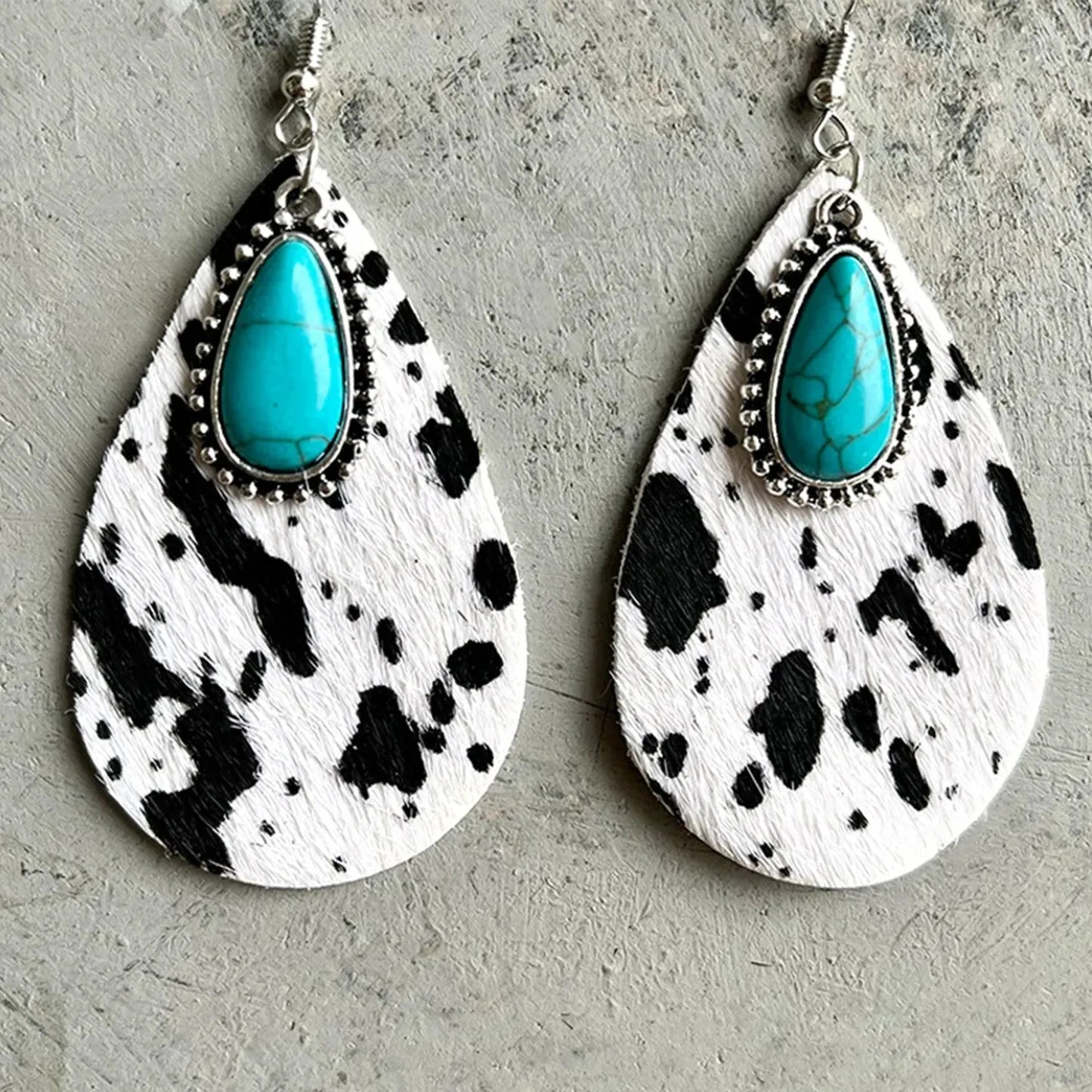 Artificial Turquoise Teardrop Earrings Cow Print One Size Earrings - Tophatter Daily Deals