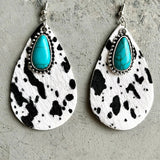 Artificial Turquoise Teardrop Earrings Cow Print One Size Earrings - Tophatter Daily Deals