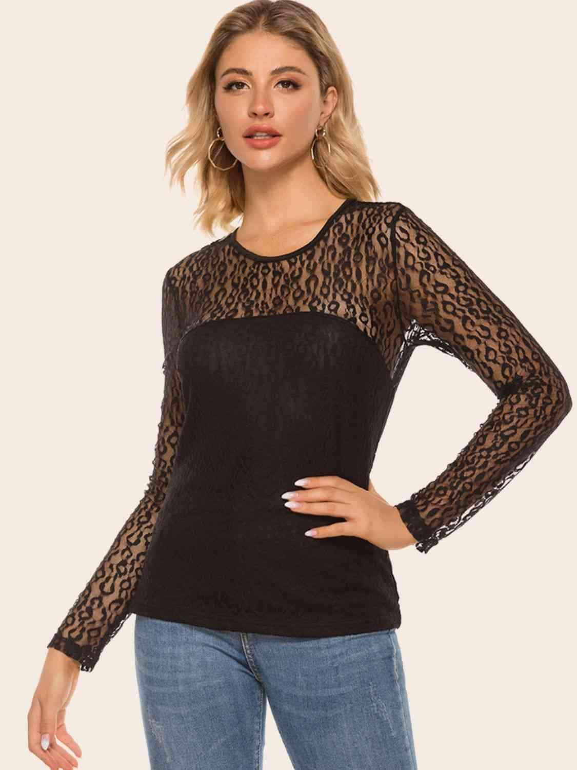 Lace Yoke Spliced Top Black Blouses - Tophatter Daily Deals