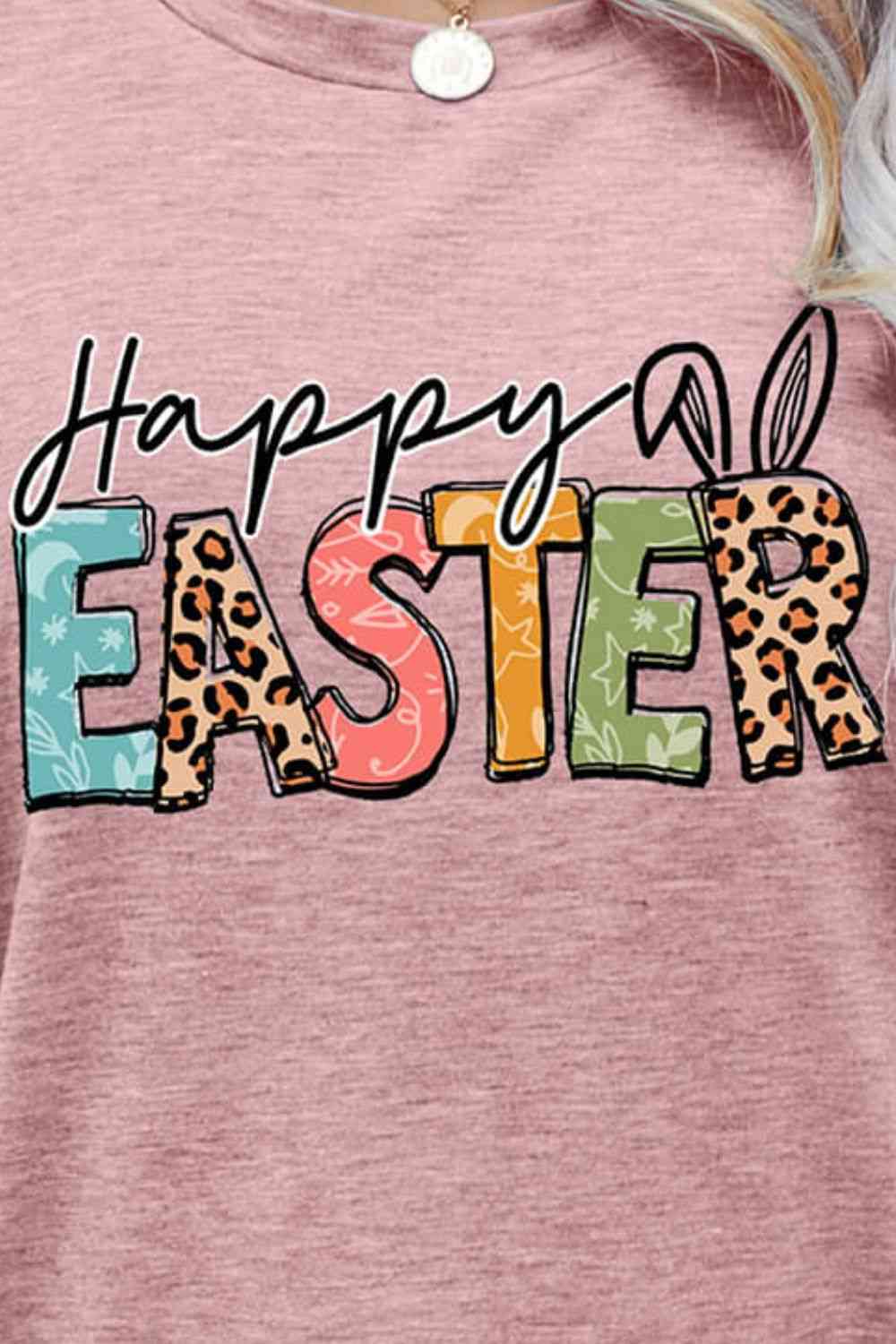 HAPPY EASTER Graphic Round Neck Tee Shirt Women's T-Shirts - Tophatter Daily Deals