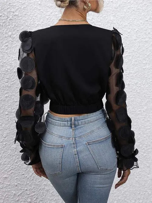 Ruched Plunge Mesh Long Sleeves Blouse Blouses - Tophatter Daily Deals