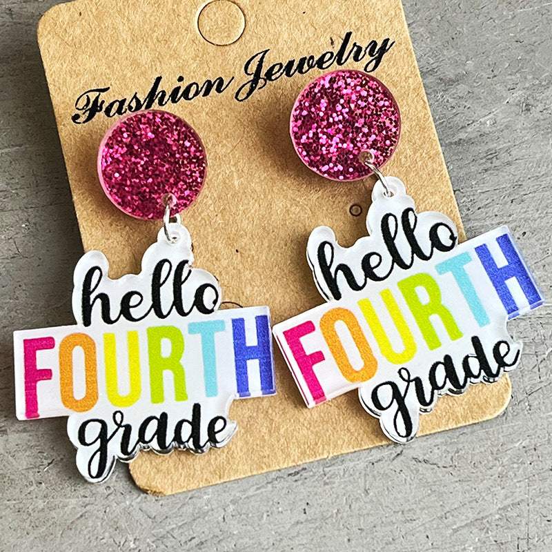 HELLO SECOND GRADE Acrylic Dangle Earrings Style D One Size Earrings - Tophatter Daily Deals