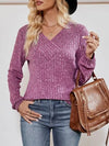 V-Neck Ribbed Long Sleeve Top Blouses - Tophatter Daily Deals