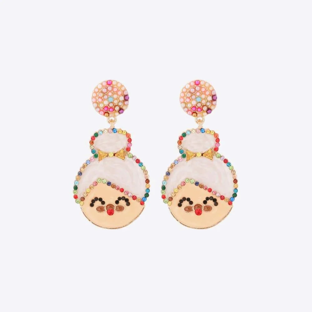 Rhinestone Alloy Mrs. Claus Earrings Multicolor One Size Earrings - Tophatter Daily Deals