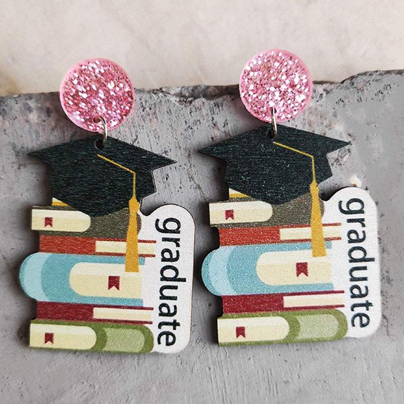 School Theme Wooden Dangle Earrings Style A One Size Earrings - Tophatter Daily Deals