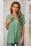 Notched Neck Slit Cuffed Blouse Blouses - Tophatter Daily Deals