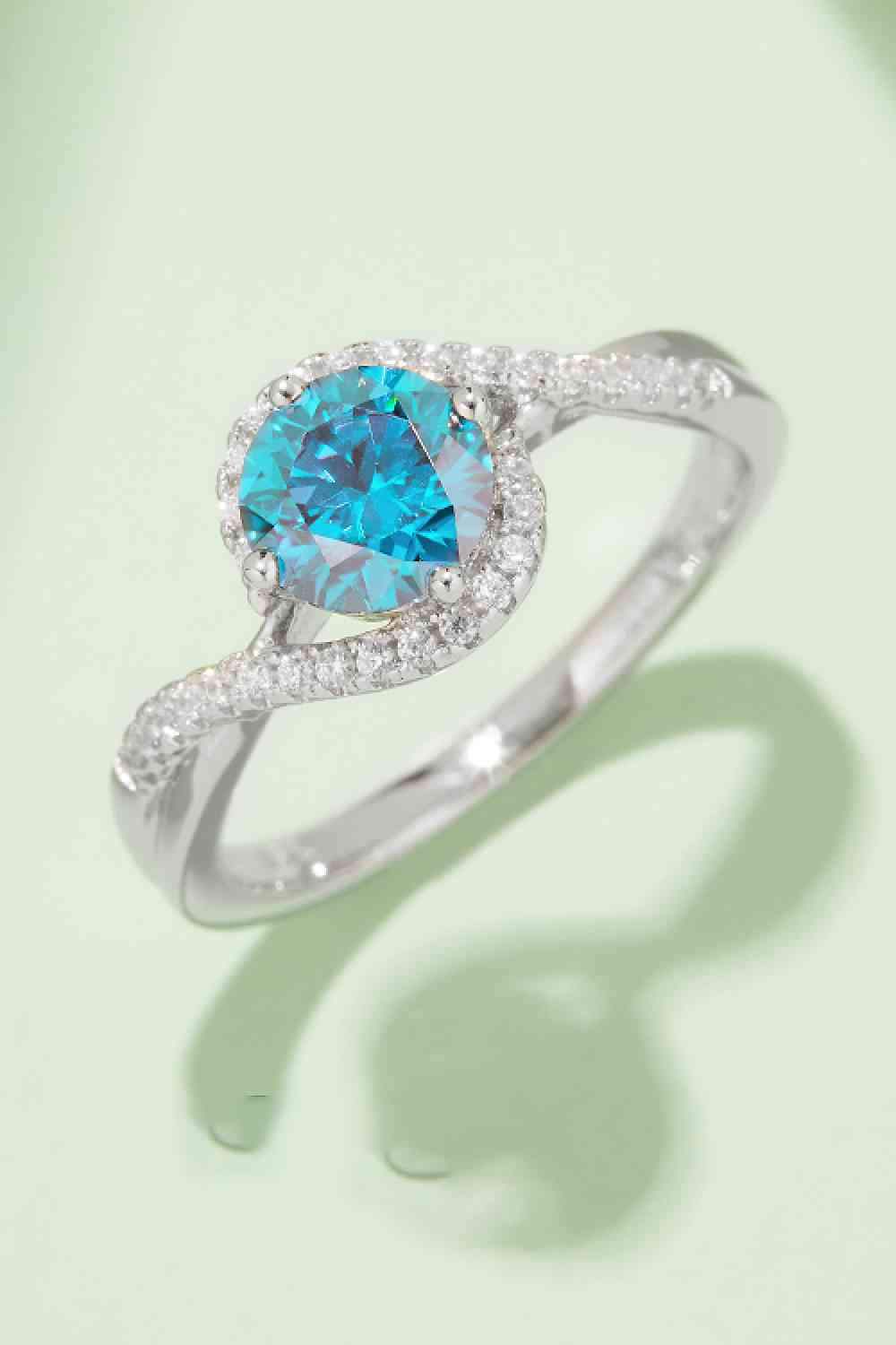 1 Carat Moissanite Contrast 925 Sterling Silver Ring Sky Blue Moissanite - Tophatter Daily Deals