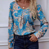 Printed V-Neck Long Sleeve Blouse Azure Blouses - Tophatter Daily Deals