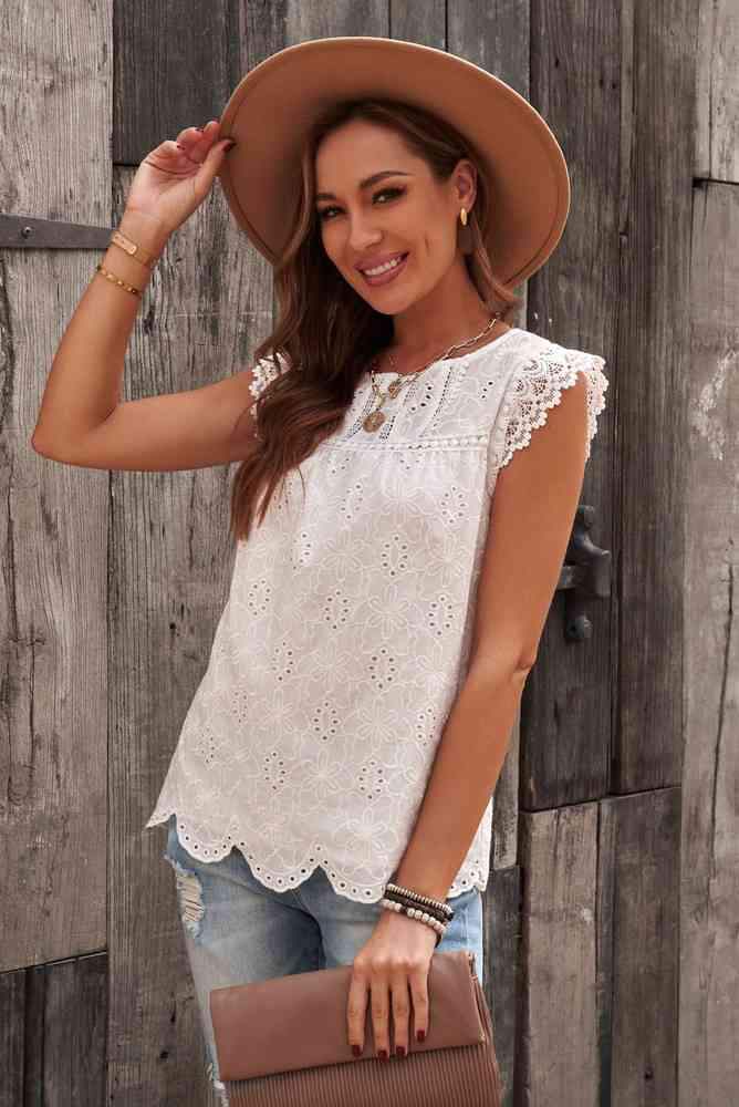 Sleeveless Eyelet Tank Top Blouses - Tophatter Daily Deals