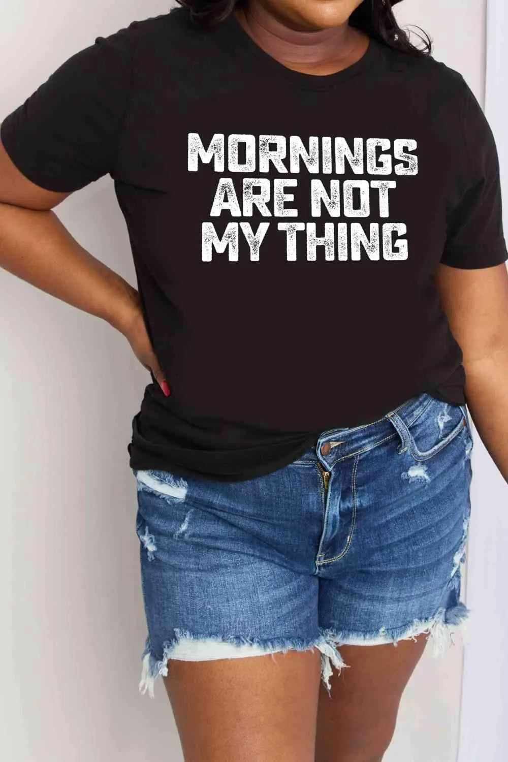 Simply Love Simply Love Full Size MORNINGS ARE NOT MY THING Graphic Cotton T-Shirt Women's T-Shirts - Tophatter Daily Deals