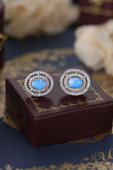 925 Sterling Silver Opal Round Stud Earrings Sky Blue One Size Opal - Tophatter Daily Deals
