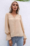 Lace Trim Flounce Sleeve Blouse Apricot Blouses - Tophatter Daily Deals