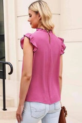 Mock Neck Cap Sleeve Blouse Blouses - Tophatter Daily Deals