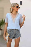 Contrast V-Neck Swiss Dot Top Blouses - Tophatter Daily Deals