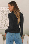 Metallic Cutout Round Neck Long Sleeve Top Women's T-Shirts - Tophatter Daily Deals