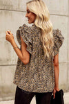 Floral Flutter Sleeve Notched Neck Blouse Blouses - Tophatter Daily Deals