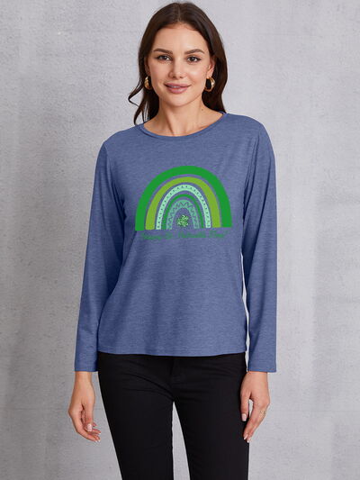 HAPPY ST. PATRICK'S DAY Round Neck T-Shirt Dusty Blue Women's T-Shirts - Tophatter Daily Deals